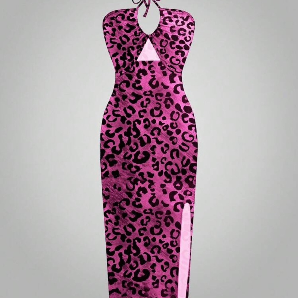Pink Tie Front Slit Maxi Dress